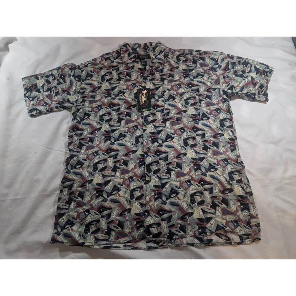 Vintage Bert Pulitzer Golf Polo Shirt Large Graphic Print Short Sleeve Rayon NWT